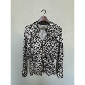 Alberto Makali womens leopard knit zip up jacket large womens gold metalic 90s